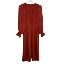 NWT Chelsea 28 Smocked Mock Neck Midi Dress Womens Small Peasant Event Occasion