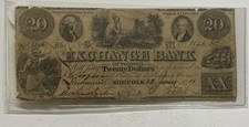 1851 Exchange Bank of Virginia, Norfolk, VA $20 Obsolete Note No.1146
