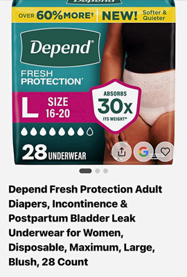 Depend Fresh Protection Incontinence Pants Maximum Women Disposable L Blush 28