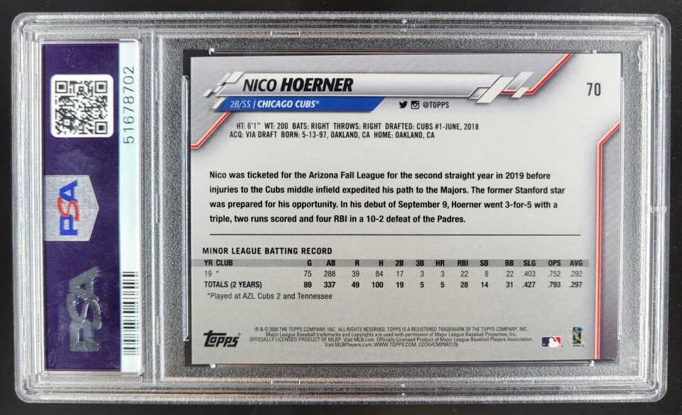 2020 Topps 3D Lenticular Nico Hoerner #70 RC PSA 10 Chicago Cubs SM4 - Image 2 of 2