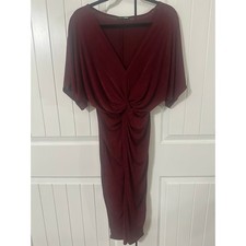 Fashion Nova Ruched Twist Front Midi Dress Wine Red Sexy Bodycon