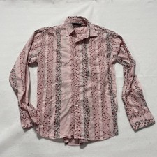 Vintage Positano Shirt Mens Medium Floral Vertical Stripe Button Up Made in USA