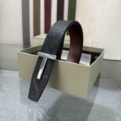 Authentic Tom Ford Reversible Leather T-Buckle Belt Luxury Designer Fashion