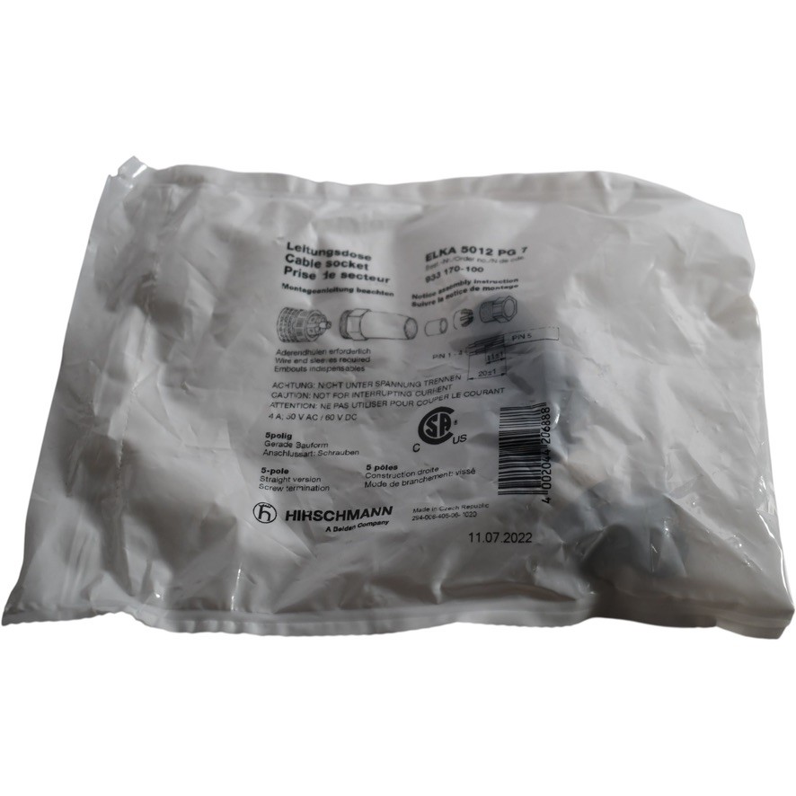NEW Hirschmann ELKA 5012 PG 7 M12 Female Connector 5-Pole 933 170-100