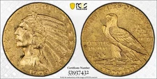 1909 $5 Five Dollar Indian Head Gold Half Eagle PCGS MS 63