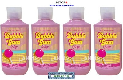 LOT OF 4 Bath & Body Work~BUBBLE GUM POP~Body Wash Shower Gel~NEW+FRESH+SHIPPING