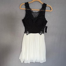 City Triangles Juniors Black White Glitter Lace Mini Dress size 7 NWT Fairycore