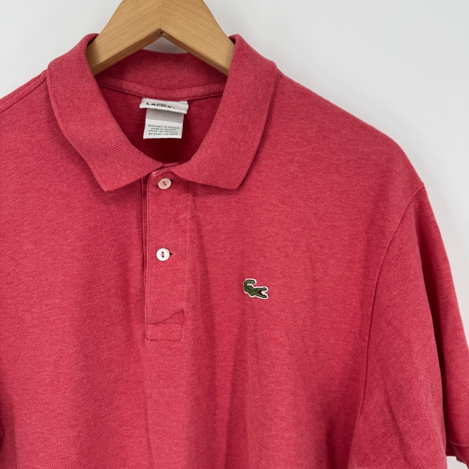 Lacoste Mens Polo Shirt Size 7 Pink Short Sleeve Casual Made in France thumbnail 3