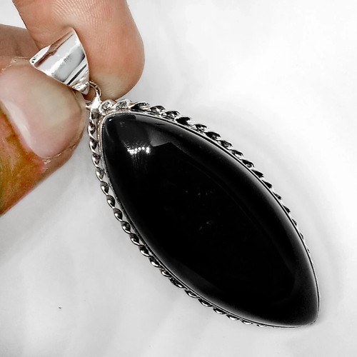 Precioso Ónice Negro Piedra Preciosa 925 Plata de Ley Hecho a Mano Colgante S-41 - Imagen 3 de 5
