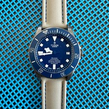 High Quality TAN/BEIGE Real Sailcloth Waterproof Watch Strap BLUE Stitch