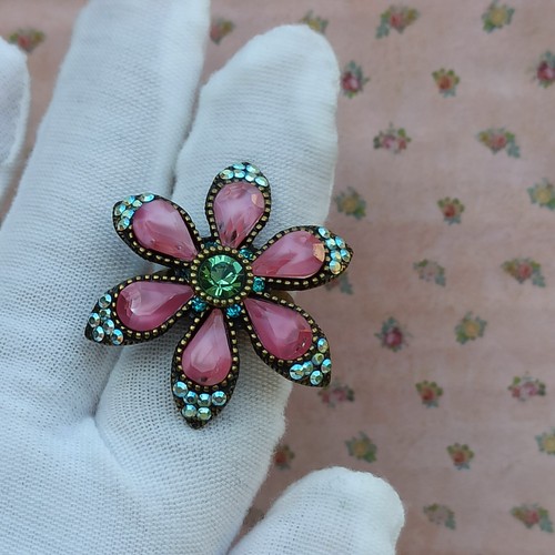 Michal Negrin Ring Pink Large Star Flower With Swarovski Crystals Colorful Gift - Picture 17 of 22
