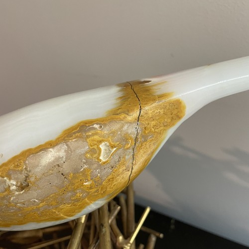 SELTENE C. Jere SIGNIERT Vogelnest Skulptur Onyx Vögel auf Messingnest - Bild 5 von 14