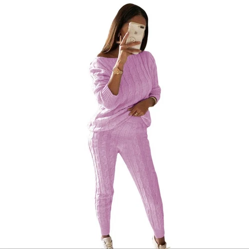 Women Cable-knit Loungewear Sweater & Pants Set Casual Outfits 2 Pcs Size - Picture 23 of 45