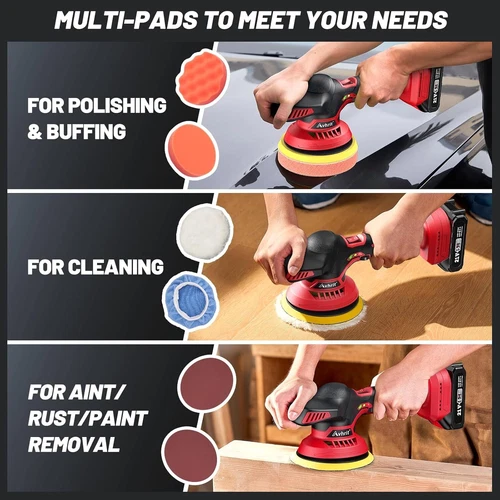 Cordless Buffer Polisher for Car 6 in 2pc 21V/2.0Ah Lithium Rechargeable Battery - Picture 8 of 9