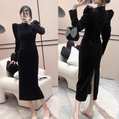スーツ・フォーマル・ドレス acka velour long dress Amazon.com: Alex Evenings Women's Slimming Long Length ¾