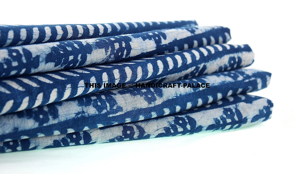 2.5 Yard Indigo Blue Cotton Hand Block Print Fabric Indian Sanganeri Dabu Fabric - Image 2 of 3