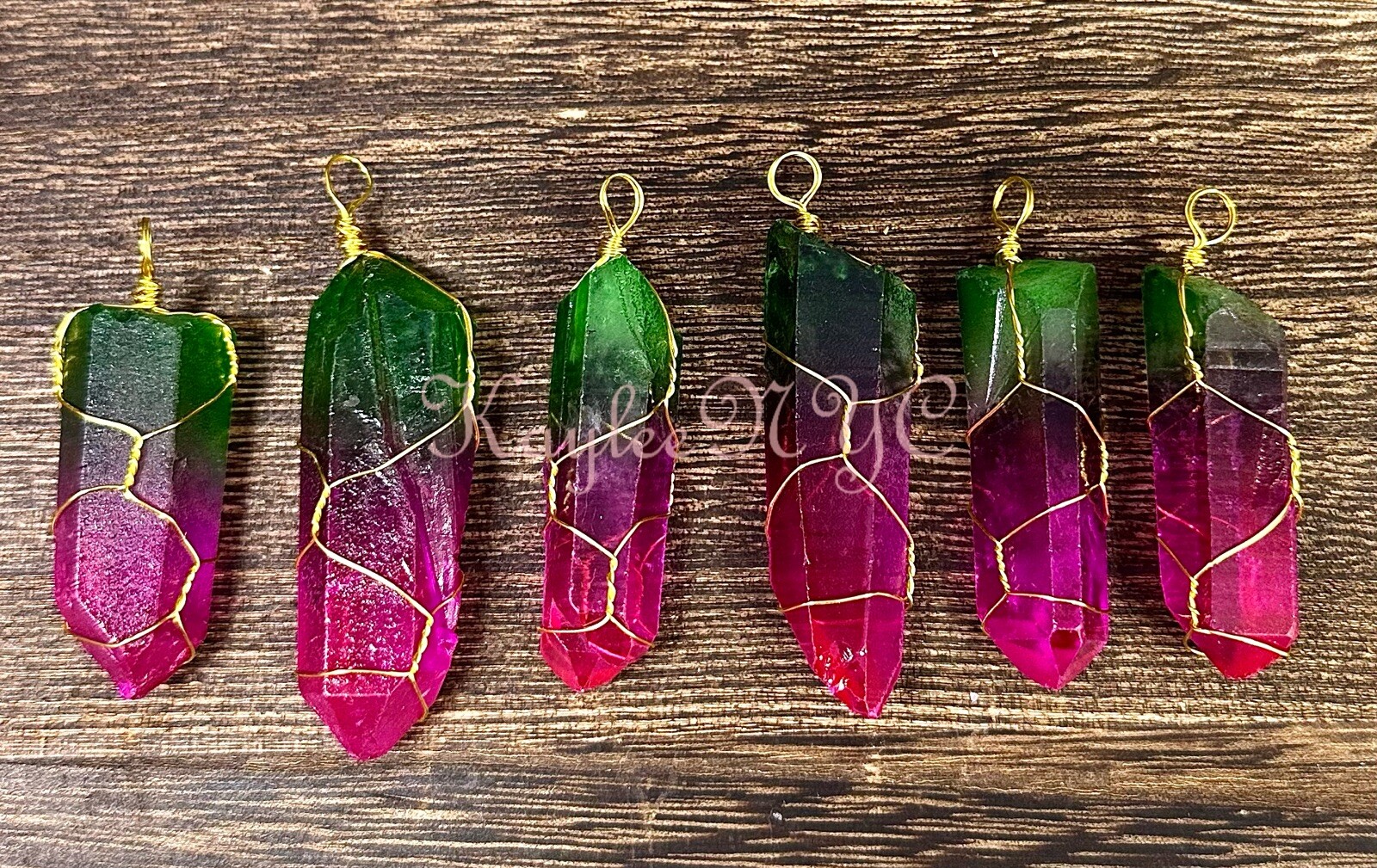 Wholesale Lot 6 Pcs Rainbow Aura Lemurian Quartz Pendant Crystal Healing Energy