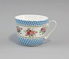 9952296 Porcelain Mug/Cup Decor Blossoms Blue Checkered Jameson&tailor 3 1/2x4
