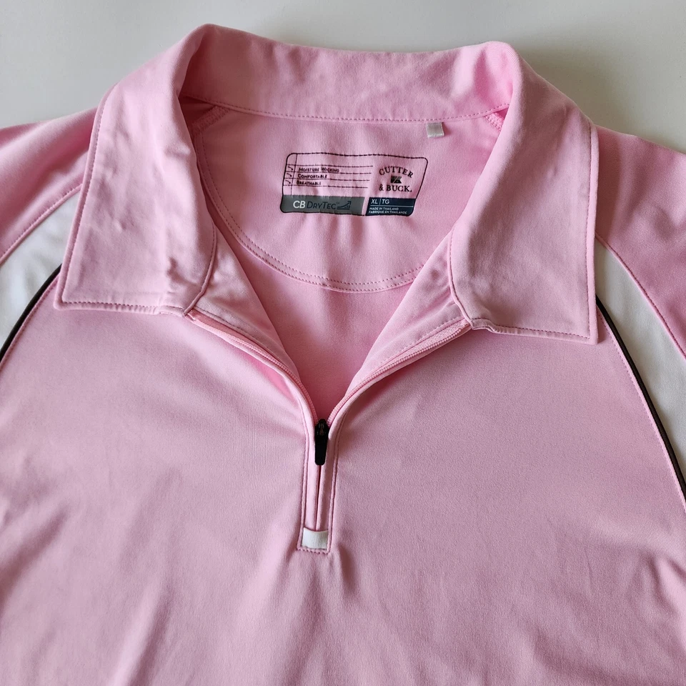 CUTTER & BUCK Golf Polo Shirt Womens XL Pink Dry Tec 1/4 Zip Top Collar Tennis Foto 4 de 4