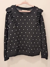 TUCKER + TATE Girl's Metallic Polka Dot Sweater w/ Ruffle Size 8