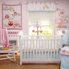 NoJo Owl Love Birds 4 Piece Crib Bedding Set with Diaper Stacker