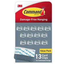 Command Clear Cord Clips for Cable Organizer 13 Clips Damage Free Hanging