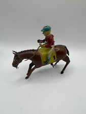 Vintage 1 Race Derby Horse Rider Jockey Tin Wind Up Toy Working JAPAN