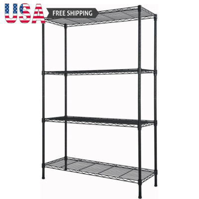 4 Shelf Adjustable Heavy Duty Storage Wire Rack Laundry Bathroom Kitchen Black﻿