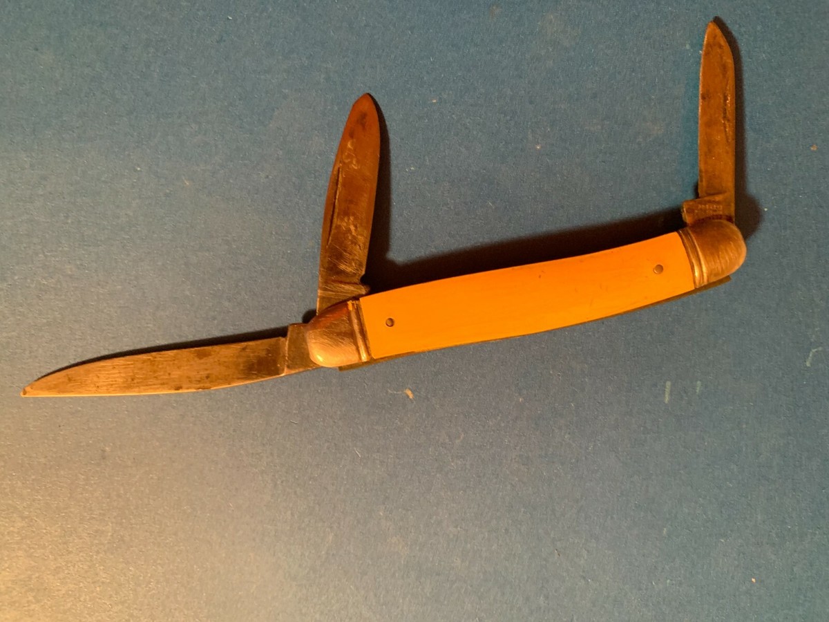 Vintage Knife Imperial USA Prov RI 3 Blade Crown Shield Yellow Vintage Knife Imperial USA Prov RI 3 Blade Crown Shield Yellow