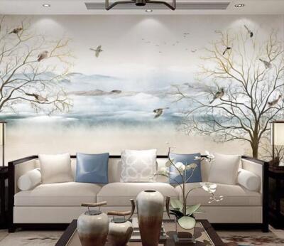 3D Mountain Branch Bird 45347NA Wallpaper Wall Murals Removable Wallpaper Fay