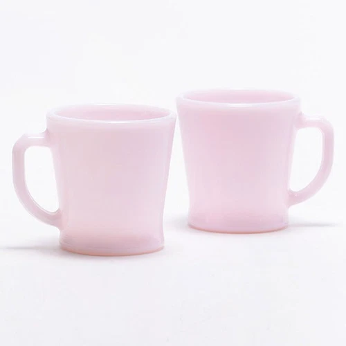 Fire King D Handle 8oz Mug Cup Rose-ite Pink Set of 2 Made in Japan New