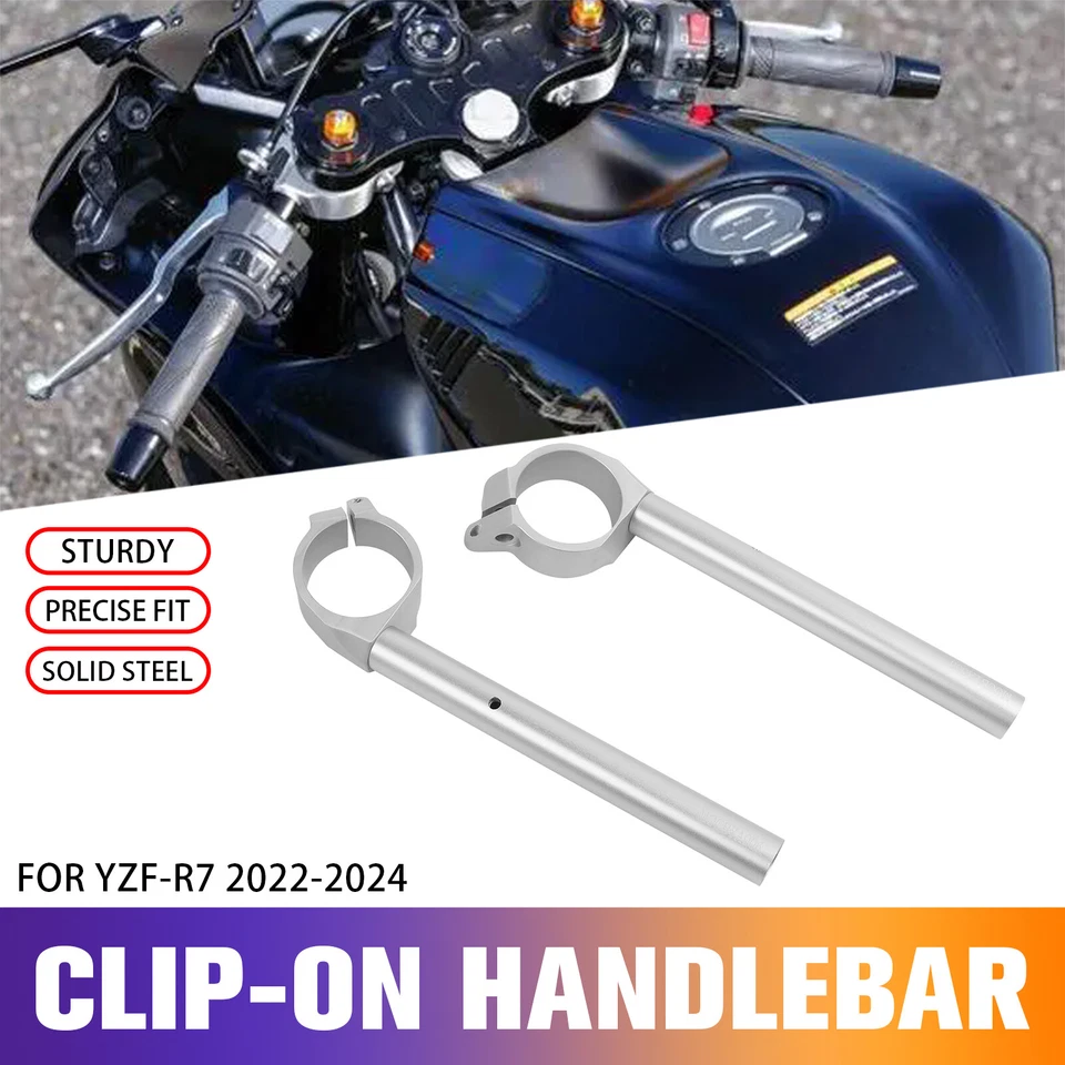 For Yamaha YZF R7 YZF-R7 2022-2024 2023 Clip-ons Handlebars Handle Bars Silver - Image 2 of 4
