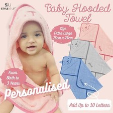 Personalised Baby Hooded Bath Towel Soft Warm Newborn Terry Wrap 100% Cotton