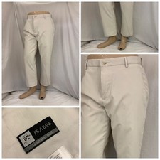 Jos A Bank Golf Pants 34x27 Beige Flat Front Poly Stretch YGI N2-114