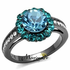 Light Black Stainless Steel 3.22 Ct Multi Color Crystal Halo Engagement Ring
