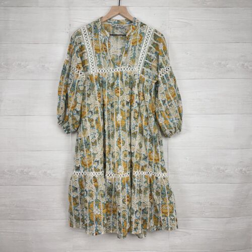 Anthropologie Baby Doll Midi Dress M Balloon Sleeve Floral Peasant Boho Barok