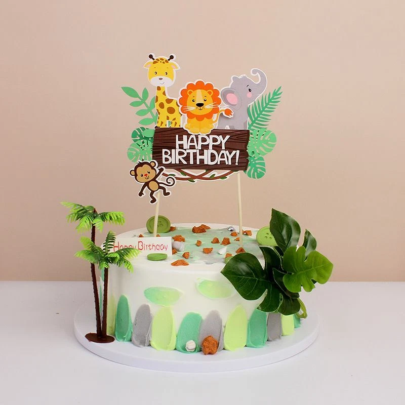 Toppers para pasteles de feliz cumpleaños - Decoraciones de safari de animales decoraciones temáticas de selva Foto 2 de 4
