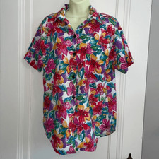 Vtg 80s brightly colored tropical flower print shirt