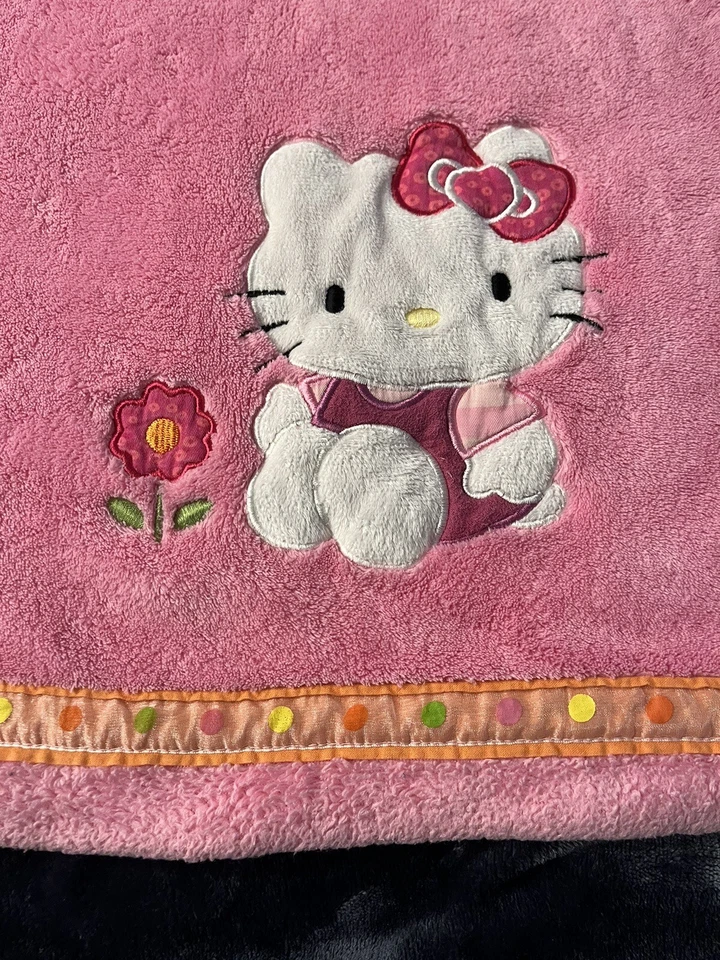 Lambs & Ivy Hello Kitty Rosa Seguridad Bebé Niño Manta Lovey Cinta Borde Suave Foto 3 de 4