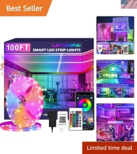 100ft Led Strip Lights,Long Smart Led Light Strips Music Sync 5050 RGB Color ...