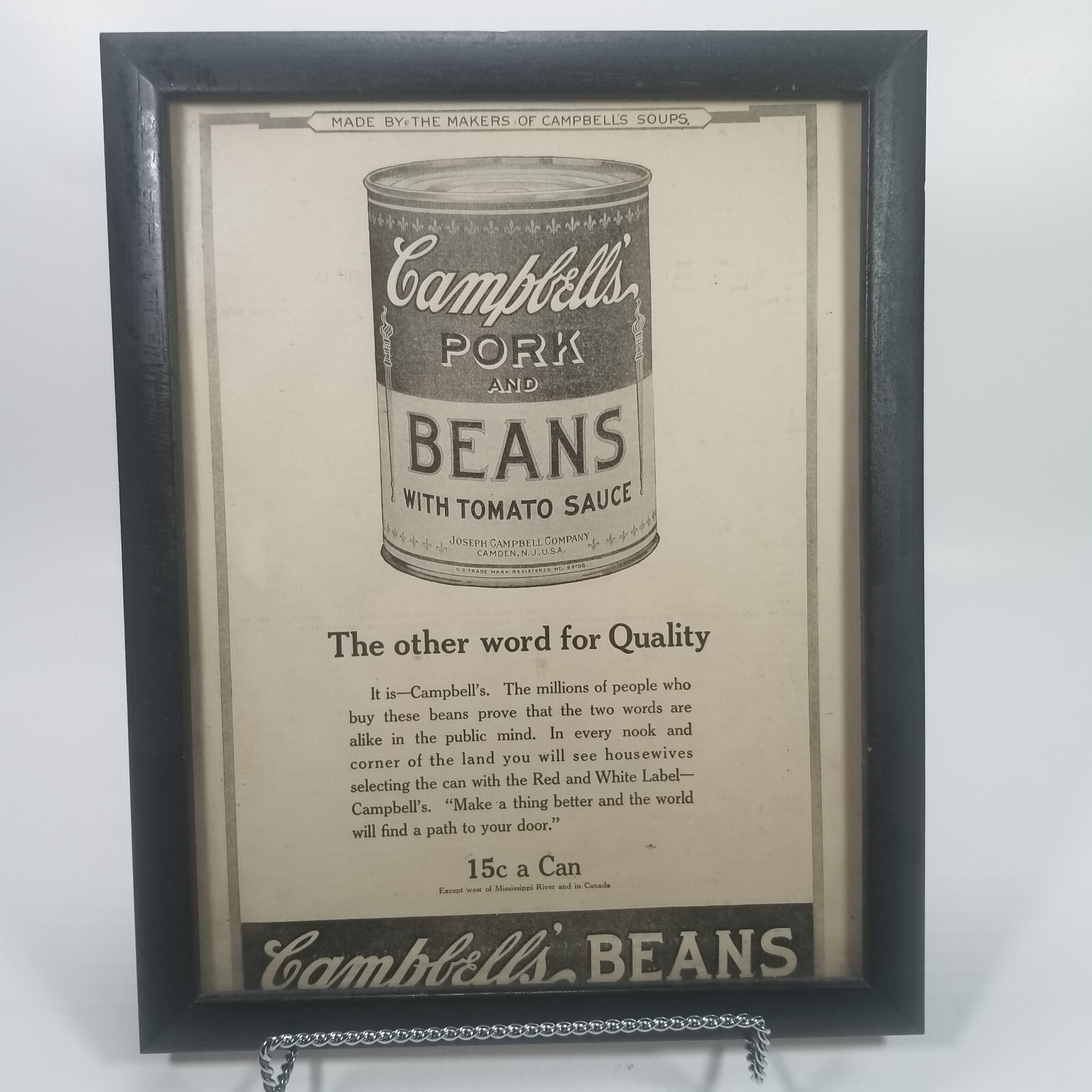 Campbell's Pork &amp; Beans Print Ad 1920's Black Wood Frame  Kitchen Decor Farm Hse | eBay
