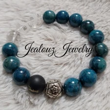 Sterling Silver Jasmine Flower 12mm Apaitie Gemstone Yoga Stretch Bracelet