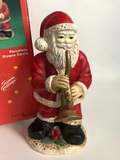 Vintage Porcelain Bisque 1993 Artmark 6.5" Christmas Santa Figure With Horn Box