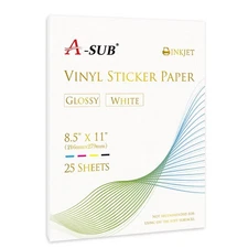 A-SUB 25 Sheets Vinyl Sticker Paper for Inkjet Printer - Glossy Printable Vin...