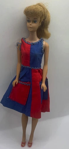 Vintage 1960s Blonde Ponytail Barbie Doll in Fancy Free Dress TLC For Parts
