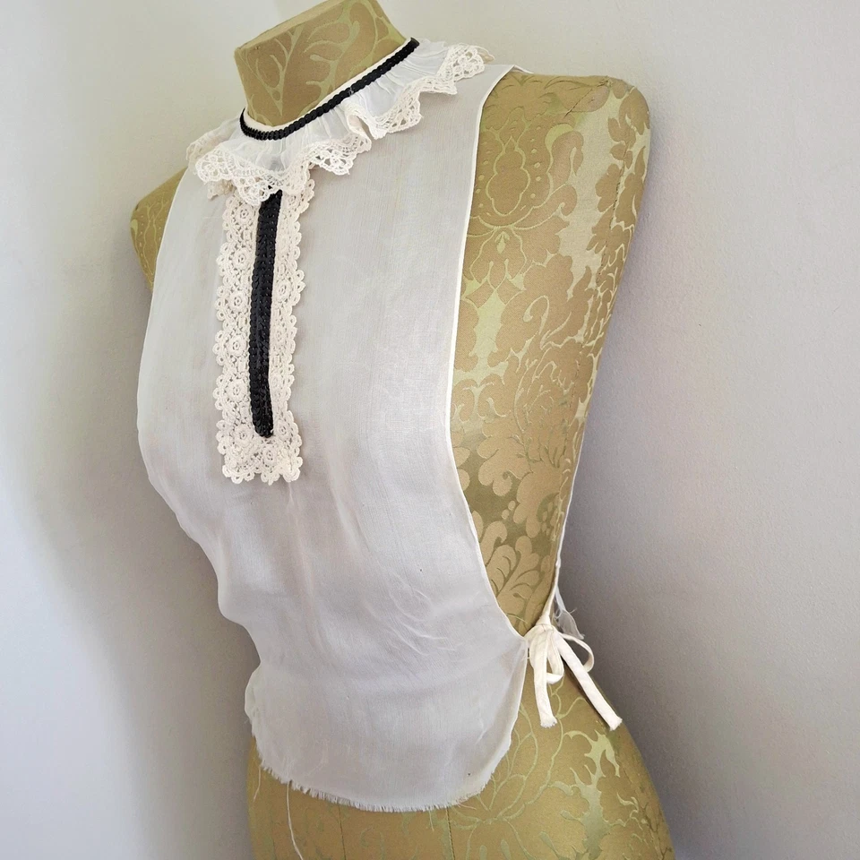 Antigua RARA Blusa Principios de 1900 Inserto Corpiño Encaje Volantes Cuello Lentejuelas Negras  Foto 4 de 4
