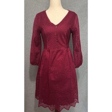 Maurices Lace Dress Burgundy Boho Cottagecore Romantic Fit Flare XS Whimsy Dark