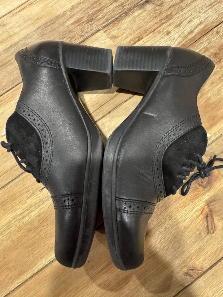 Clarks Black Bendables Brogues Oxford Lace up Block Heel Shoe Dress Pump 7 M - Image 3 of 4