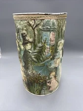 Vintage JL Clark Paper Mache 3D Metal Trash Can Waste Basket