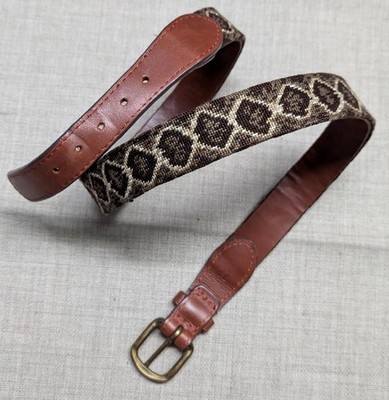 SMATHERS & BRANSON needlepoint belt 34 brown SNAKESKIN golf preppy